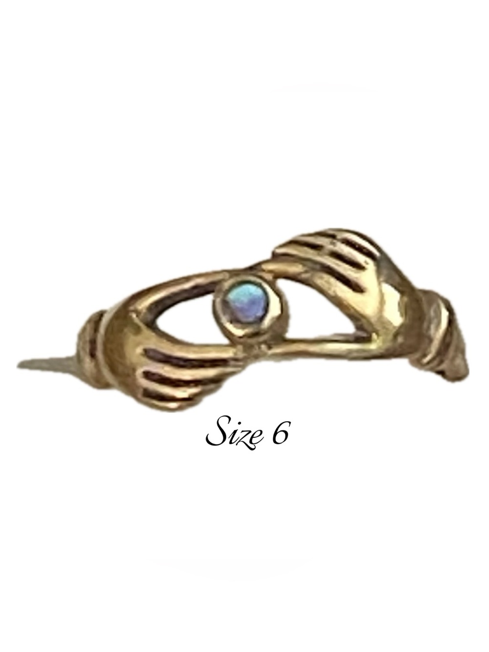 VTG Fede Gimmel Clasped Hands Ring Copper Gold Tone Opal Cabochon Statement - Picture 10 of 14